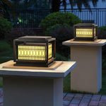 Window Grille Outdoor Post Light in Black & White with Alabaster Panels