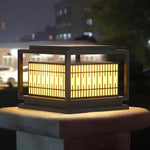 Window Grille Outdoor Post Light in Black & White with Alabaster Panels