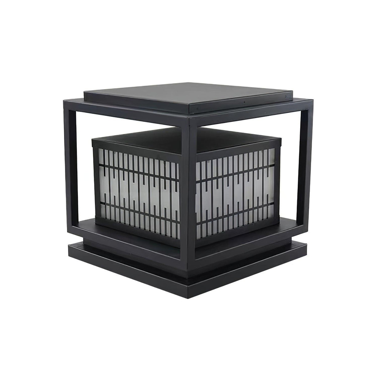 Window Grille Outdoor Post Light in Black & White with Alabaster Panels