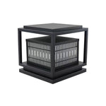 Window Grille Outdoor Post Light in Black & White with Alabaster Panels
