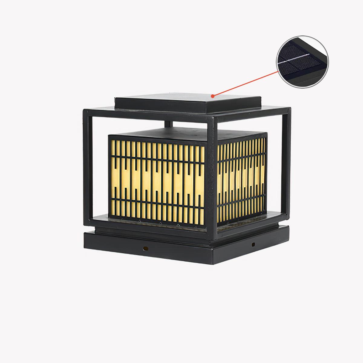 Window Grille Outdoor Post Light in Black & White with Alabaster Panels