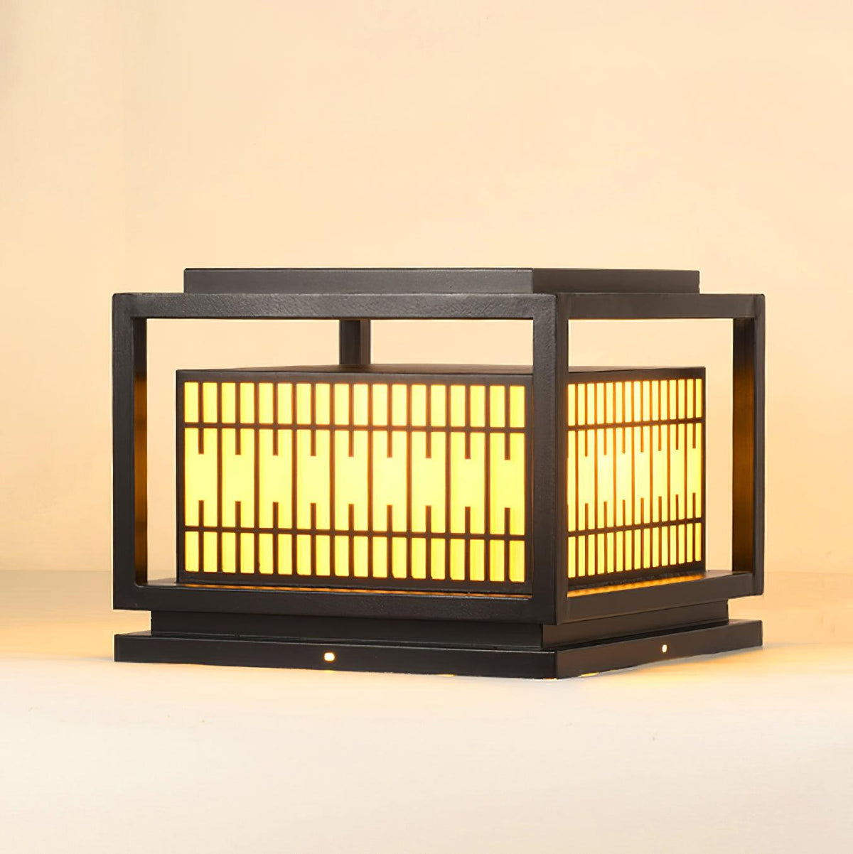 Window Grille Outdoor Post Light in Black & White with Alabaster Panels