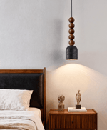 Walnut Wood Bead Travertine Pendant Light, Natural Stone Shade
