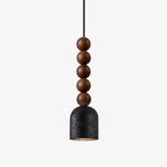 Walnut Wood Bead Travertine Pendant Light, Natural Stone Shade