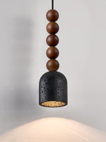 Walnut Wood Bead Travertine Pendant Light, Natural Stone Shade