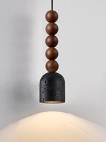 Walnut Wood Bead Travertine Pendant Light, Natural Stone Shade
