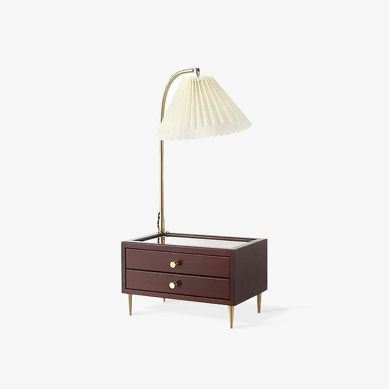 Reclaimed Wood Drawer Table Lamp with Fabric Shade