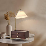 Reclaimed Wood Drawer Table Lamp with Fabric Shade