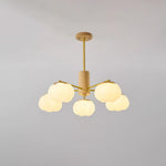 Modern Wooden Cotton Ball Chandelier with Gold Metal Accents for Living Room and Dining Room