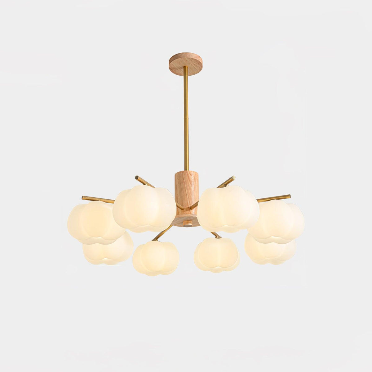 Modern Wooden Cotton Ball Chandelier with Gold Metal Accents for Living Room and Dining Room