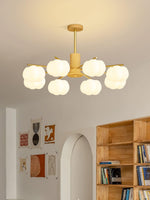 Modern Wooden Cotton Ball Chandelier with Gold Metal Accents for Living Room and Dining Room