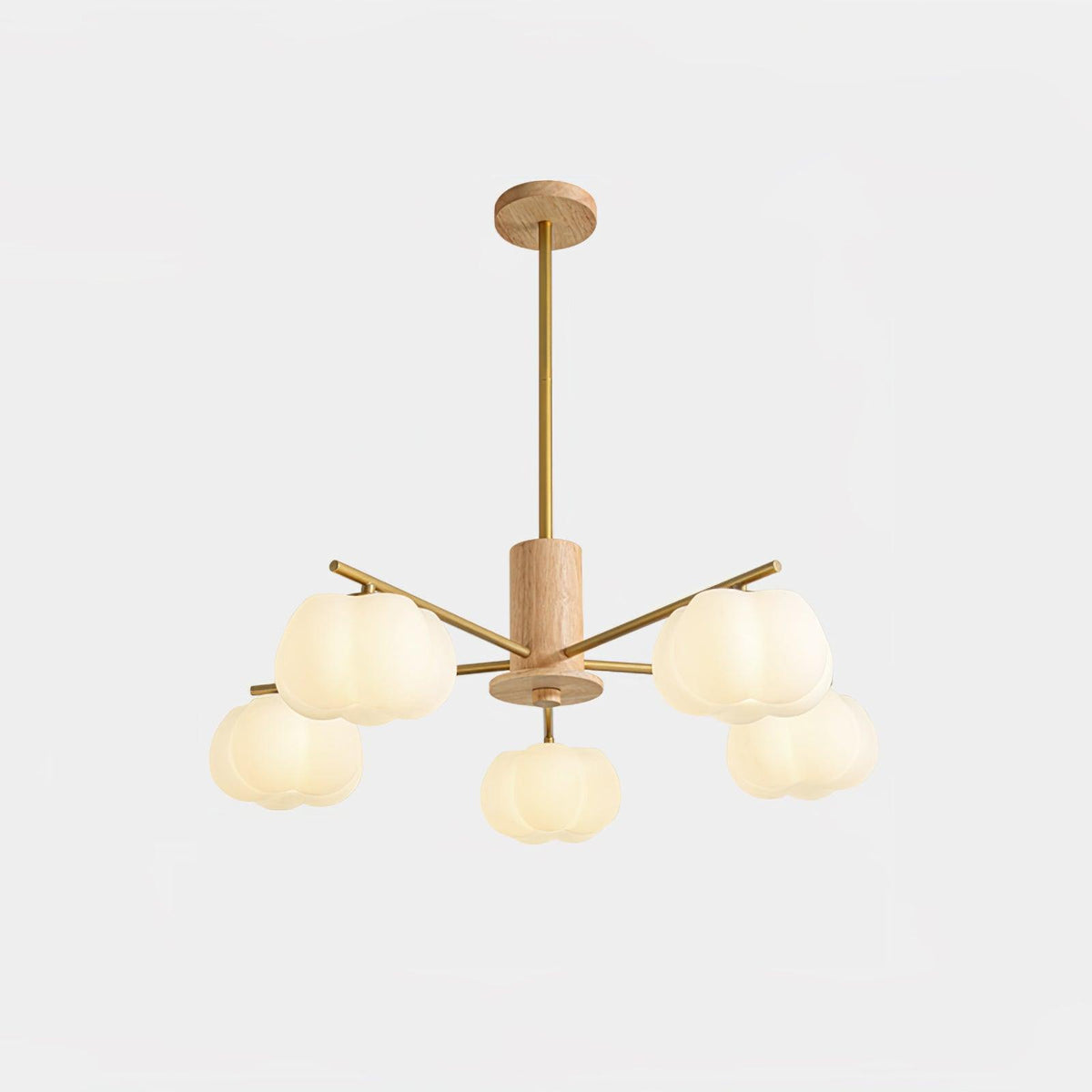 Modern Wooden Cotton Ball Chandelier with Gold Metal Accents for Living Room and Dining Room