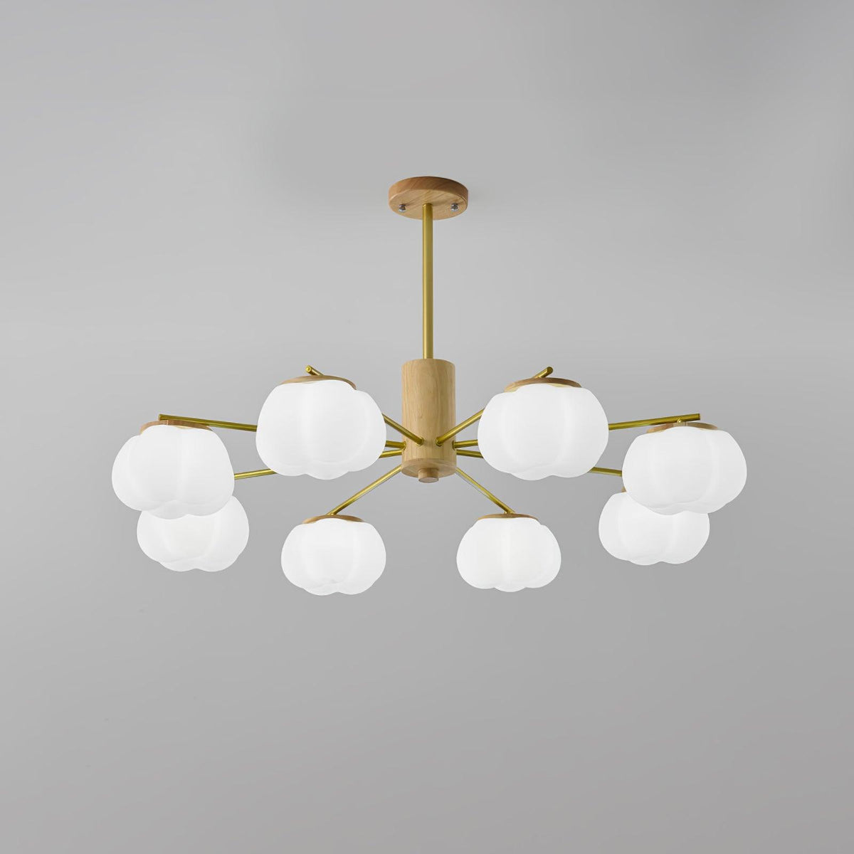 Modern Wooden Cotton Ball Chandelier with Gold Metal Accents for Living Room and Dining Room