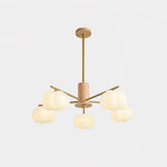 Modern Wooden Cotton Ball Chandelier with Gold Metal Accents for Living Room and Dining Room