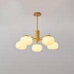 Modern Wooden Cotton Ball Chandelier with Gold Metal Accents for Living Room and Dining Room