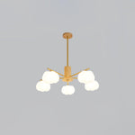 Modern Wooden Cotton Ball Chandelier with Gold Metal Accents for Living Room and Dining Room