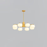 Modern Wooden Cotton Ball Chandelier with Gold Metal Accents for Living Room and Dining Room