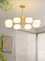 Modern Wooden Cotton Ball Chandelier with Gold Metal Accents for Living Room and Dining Room