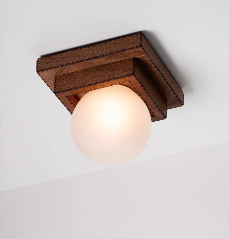 Layered Wood Globe Wall Sconce | Modern LED Wall Light for Bedroom & Living Room