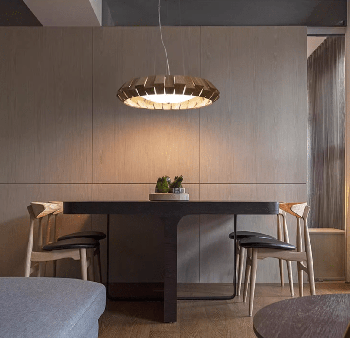 Artisan Wood Ring Chandelier with Integrated LED