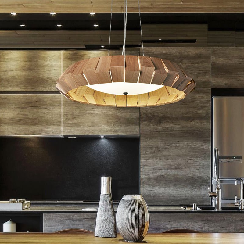 Artisan Wood Ring Chandelier with Integrated LED
