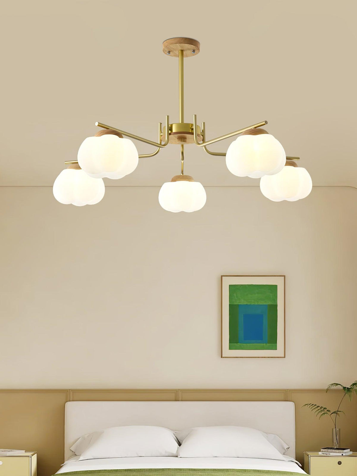 Modern Gold and White Globe Chandelier for Living and Dining Rooms