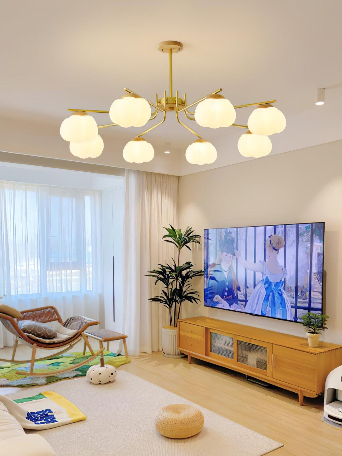 Modern Gold and White Globe Chandelier for Living and Dining Rooms