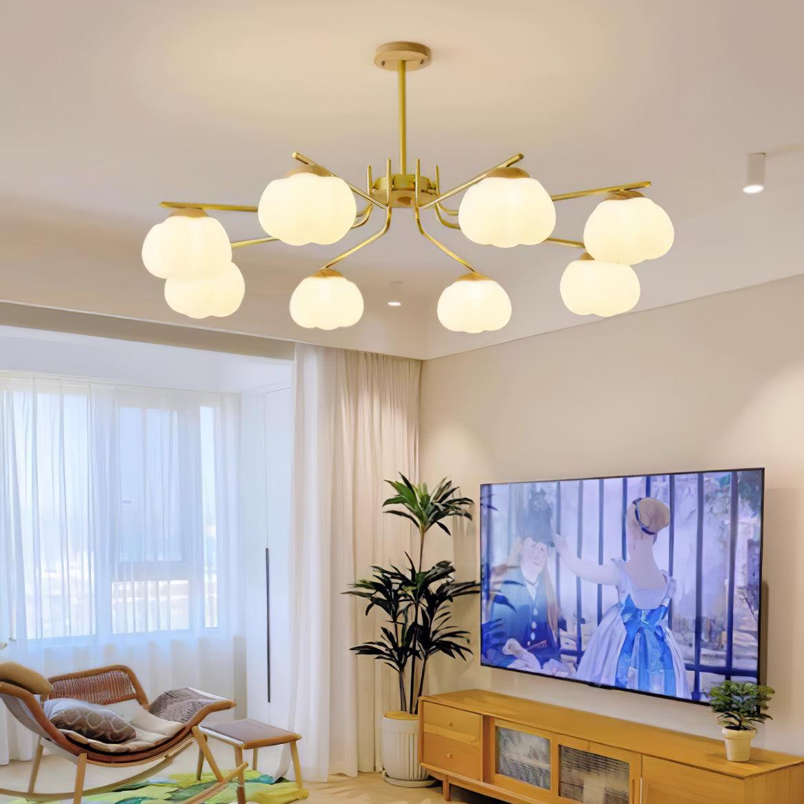 Modern Gold and White Globe Chandelier for Living and Dining Rooms
