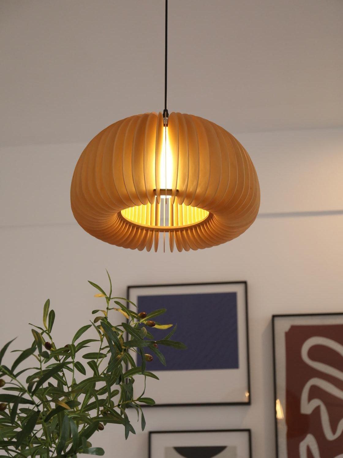 Artisan Wooden Pumpkin Swag Pendant Light for Cozy Interiors
