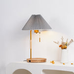 Pleated Retro Wooden Table Lamp with Brass Accents