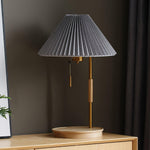 Pleated Retro Wooden Table Lamp with Brass Accents