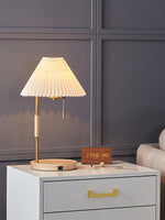Pleated Retro Wooden Table Lamp with Brass Accents