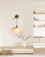 Modern Wooden Saucer Wall Sconce with Walnut Finish for Bedroom and Living Room