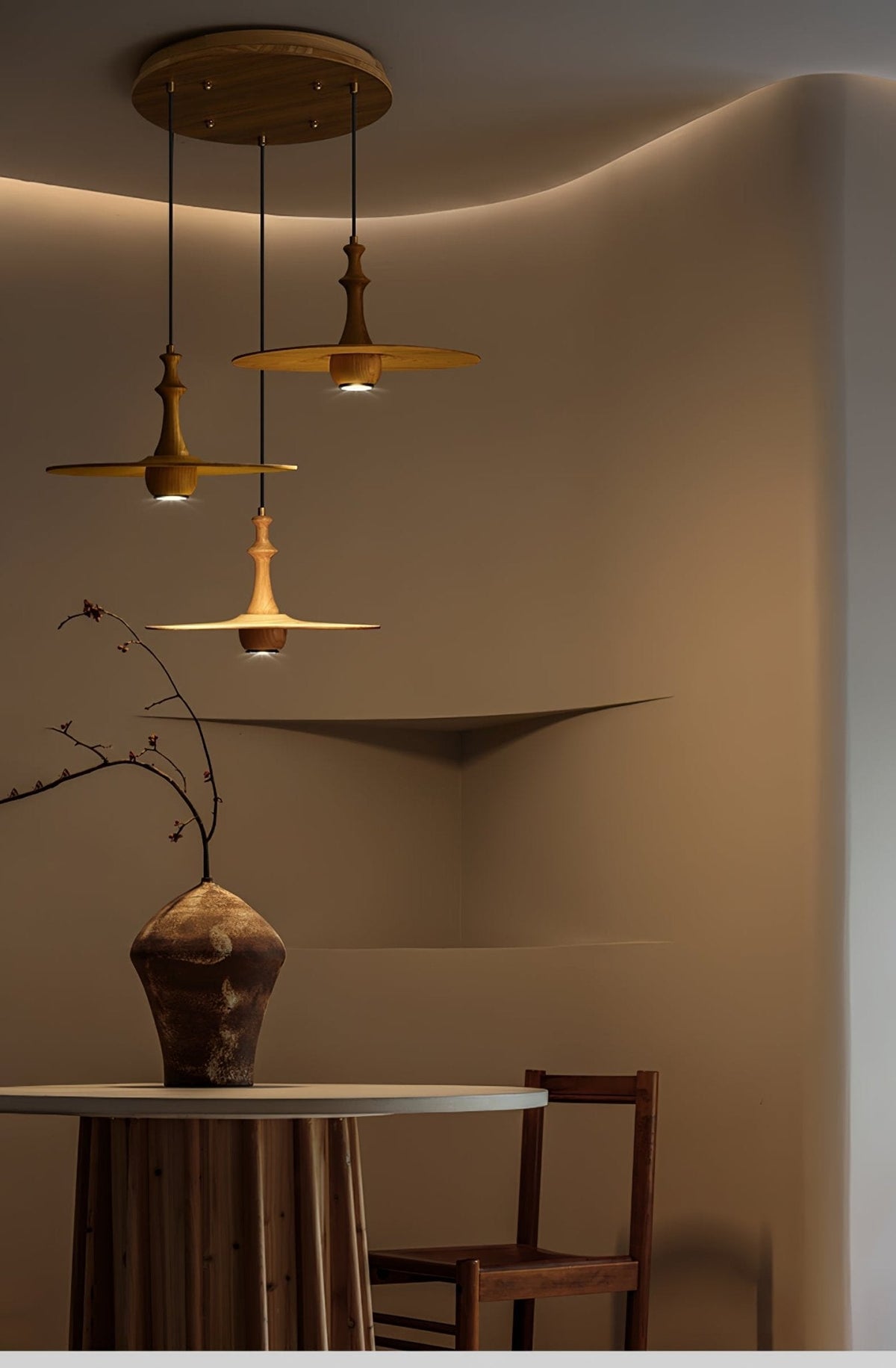 Wooden Spin Pendant Light – Modern Natural Wood Hanging Lamp for Dining Room & Living Room
