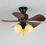 Woodgrain Charm Ceiling Fan with Amber Glass Globes and Remote