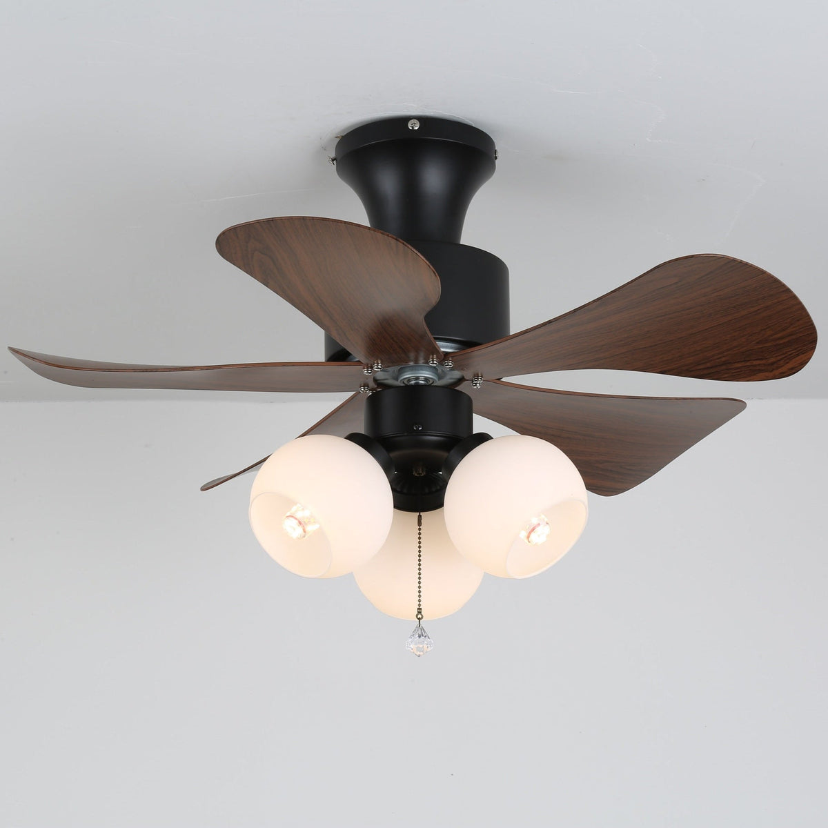 Woodgrain Charm Ceiling Fan with Amber Glass Globes and Remote