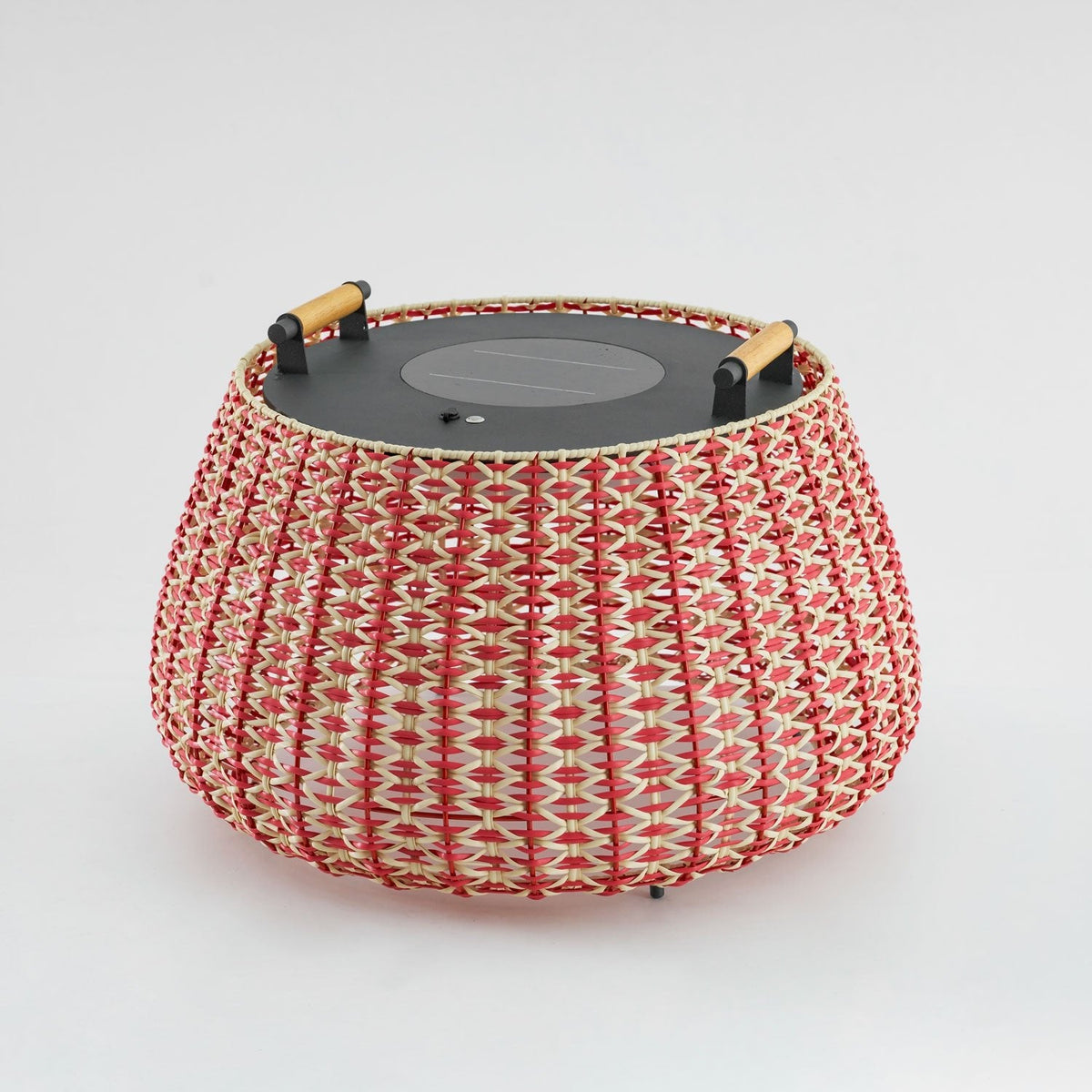 Solara Weave Solar-Powered Outdoor Lantern with Woven Red Shade