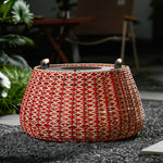 Solara Weave Solar-Powered Outdoor Lantern with Woven Red Shade