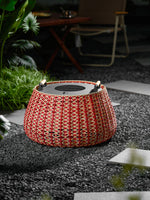 Solara Weave Solar-Powered Outdoor Lantern with Woven Red Shade