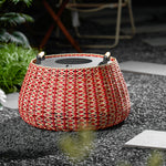 Solara Weave Solar-Powered Outdoor Lantern with Woven Red Shade
