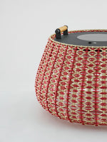 Solara Weave Solar-Powered Outdoor Lantern with Woven Red Shade