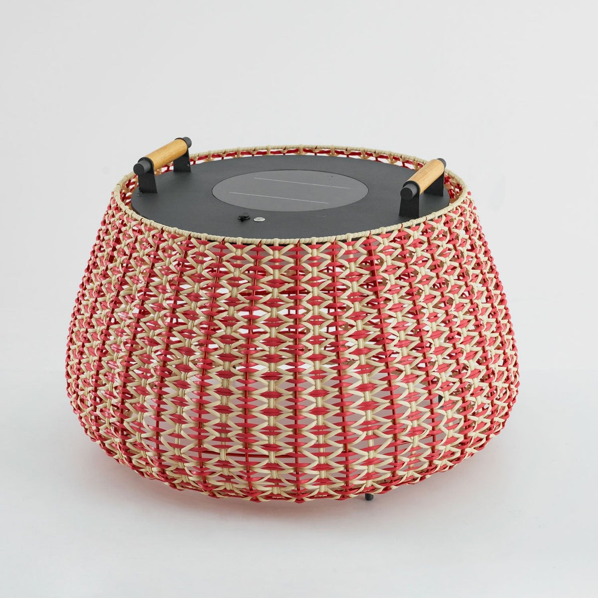 Solara Weave Solar-Powered Outdoor Lantern with Woven Red Shade