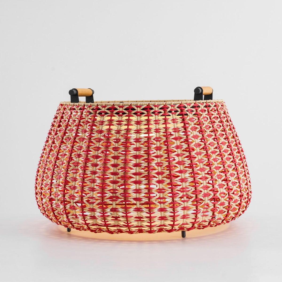 Solara Weave Solar-Powered Outdoor Lantern with Woven Red Shade