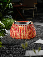 Solara Weave Solar-Powered Outdoor Lantern with Woven Red Shade