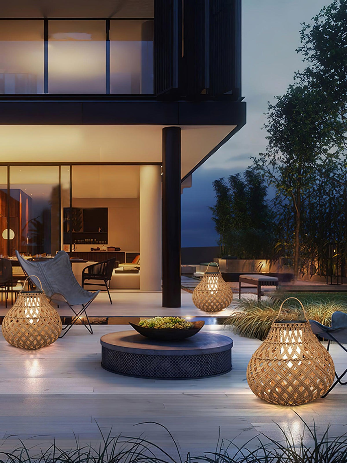 Woven Sphere Solar Lantern Outdoor Lamp