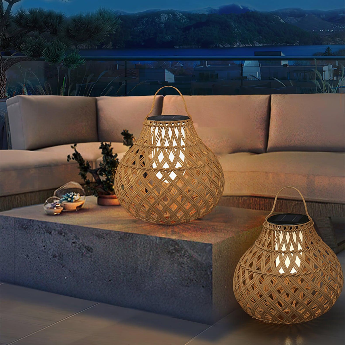 Woven Sphere Solar Lantern Outdoor Lamp