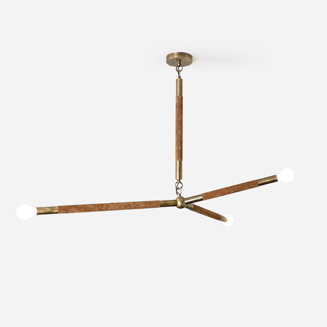 Wrapped Linear Chandelier in Brass and Leather – Modern Mid-Century Pendant Light