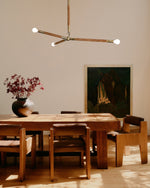 Wrapped Linear Chandelier in Brass and Leather – Modern Mid-Century Pendant Light