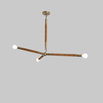 Wrapped Linear Chandelier in Brass and Leather – Modern Mid-Century Pendant Light