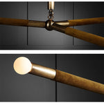 Wrapped Linear Chandelier in Brass and Leather – Modern Mid-Century Pendant Light